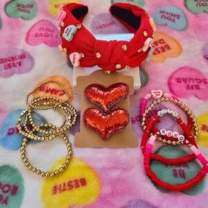 Valentine's Accessory Bundle headband, stretchy bracelets and hair clips